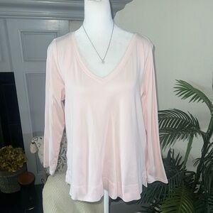 J. Jill Pima Cotton Pale Pink V-Neck Long Sleeve Top L